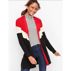 Talbots Chevron Colorblock Open Cardigan Sweater SZ M